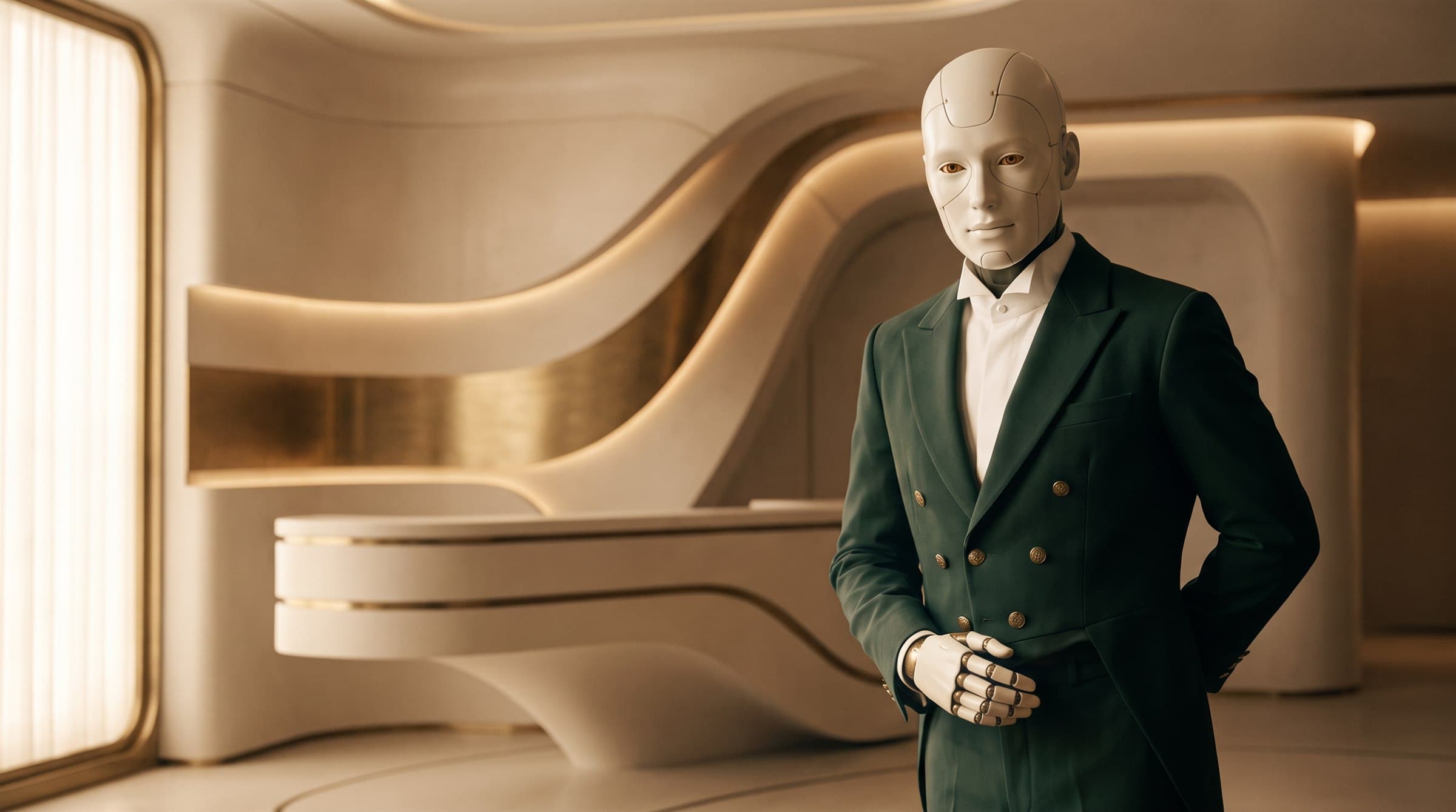 Butler Line's receptionist waiting at the front desk of a calm, modern reception hall.
